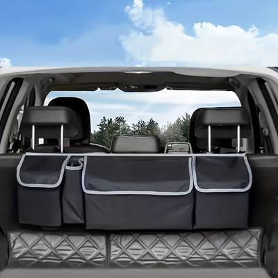 TEMU Nylon Car Seat Back Organizer, Multi-pocket Storage Bag For Vehicle Trunk, Adjustable Strap Automobile Accessories