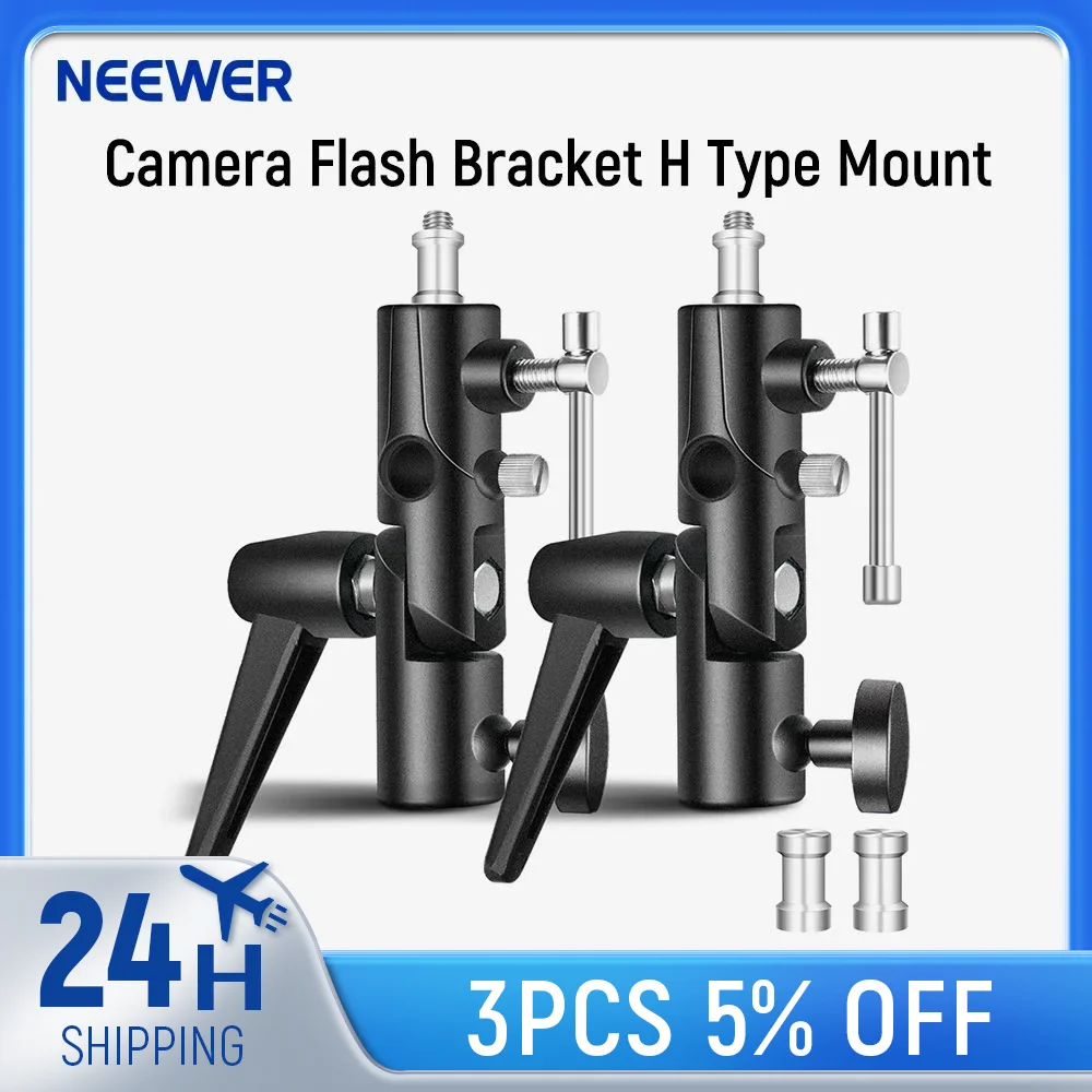 NEEWER 2 Stück Kamerablitzhalterung H-Typ-Halterung mit Regenschirm-Softbox-Halter-Adapter für Speedlite LED-Lichtständer Stativ Image