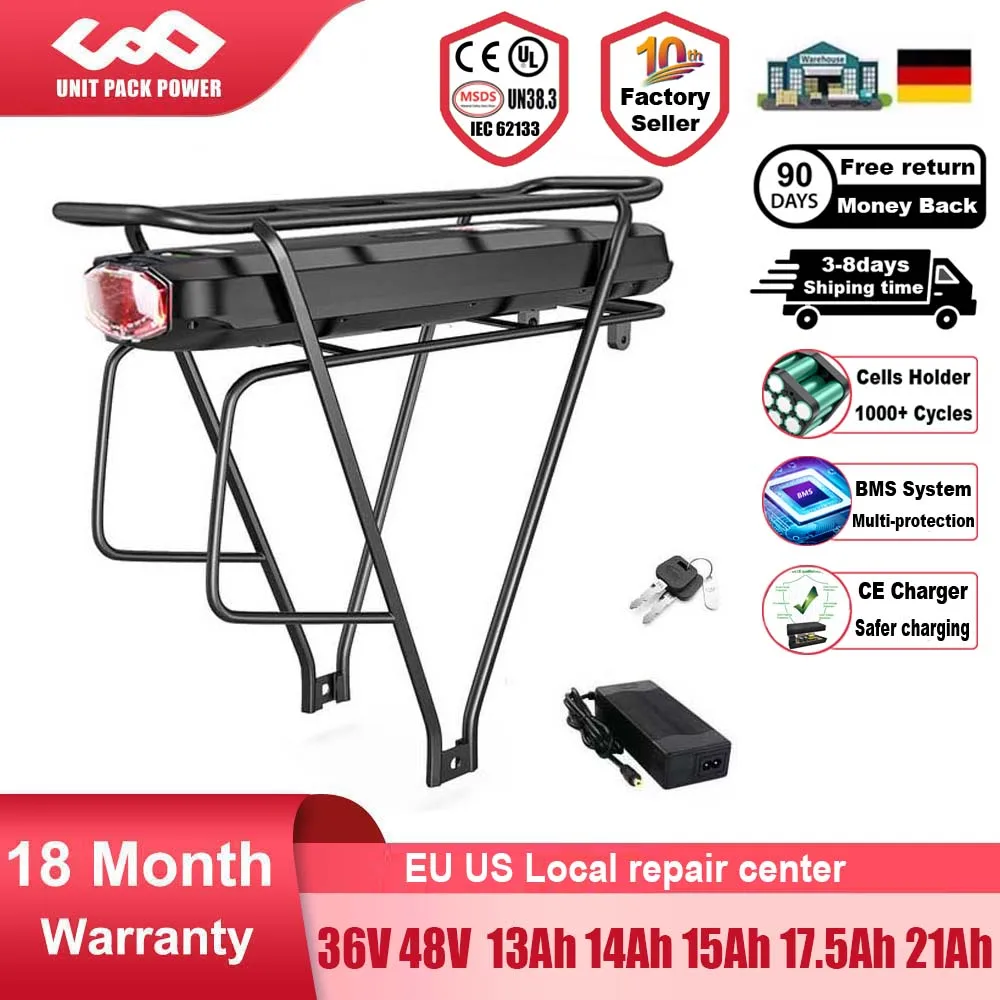 Gepäckträger-Fahrradbatterie 18650 21700 36 V 19,2 Ah 13 Ah 15 Ah 48 V 14,4 Ah 52 V 15 Ah für 1500 W 1000 W 750 W 500 W BBSH TSDZ2 Motor Image