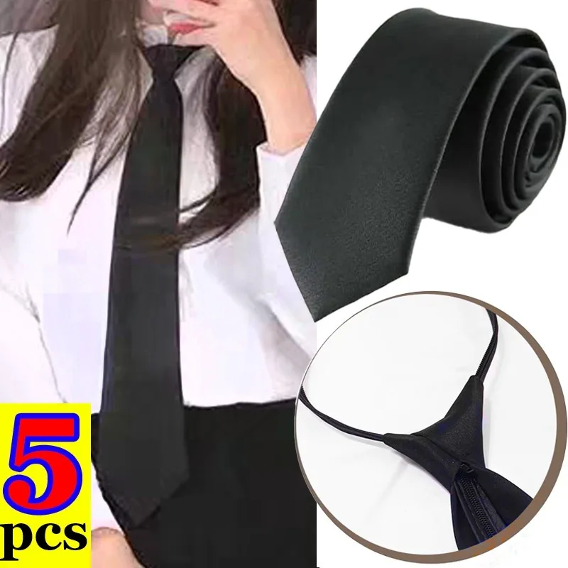 Reiß verschluss Straffung College Krawatten schwarze Frauen Männer Schule All-Match Krawatte koreanische Unisex Anzug Hemden Hals Accessoires schnelle Krawatte Image