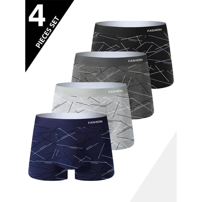4-teilige Herrenunterwäsche, bequeme, weiche und modische Intim-Boxershorts mit täglichem Liniendruck, sportliche und atmungsaktive Boxershorts Image