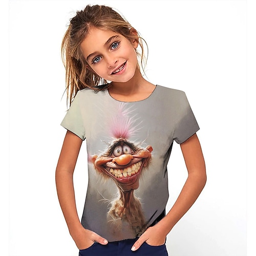 Mädchen 3D Graphic Karikatur T-Shirt Kurzarm Sommer Frühling Modisch Basic kinderkleidung 4-12 Jahre Rundhalsausschnitt Outdoor Casual Täglich Regular Fit Image
