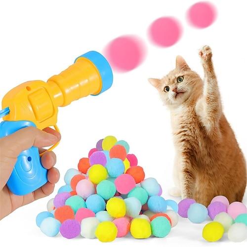 31-teiliges Katzenballspielzeug mit Werferpistole, Katzenbälle zum Apportieren, 30-teiliges Plüschball-Werfer-Katzenspielzeug für Katzen mit 1 Pistole, lustiges interaktives Katzenspielzeug für