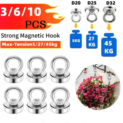 Magnetic Hooks,Heavy Duty Rare Earth Neodymium Magnet Hooks with Countersunk Hole Eyebolt for Home, Kitchen, Workplace