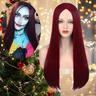 Mersi Wine Red Sally Wigs for Women Sally Wig Nightmare Before Christmas Costume 26'' Long Straight Synthetic Hair Wig for Carnival with Wig Cap S034WR