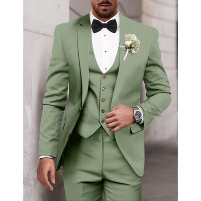 Men's Wedding Suits Sage Dark Green Party Dress Solid Colored Tailored Fit 3 Piece Single Breasted Two-buttons