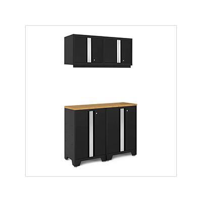 NewAge Garage Cabinets BOLD Series Black 5-Piece Set with Bamboo Top