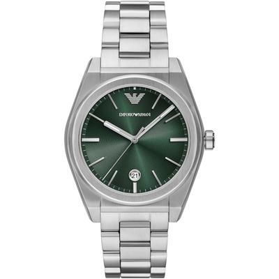 Quarzuhr EMPORIO ARMANI, silber (silberfarben, dunkelgrün), Armbanduhren, Herren, Armbanduhr, Herrenuhr, Edelstahlarmband, analog, Tag Image