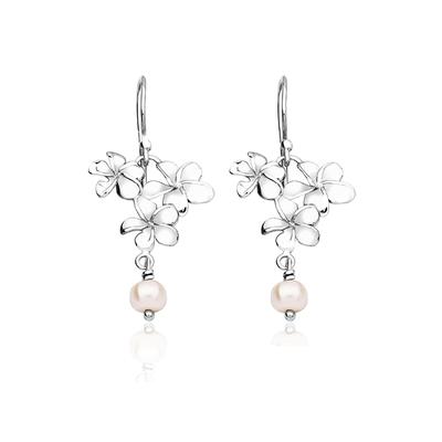 Paar Ohrhänger NENALINA "Ohrhänger Blume Süßwasserzuchtperle 925 Silber", silber, Ohrringe, Damen, OneSize, ohne Stein, Silber 925 (Sterlingsilber) Image