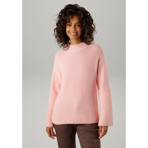 Strickpullover ANISTON CASUAL Gr. 38, rosa (rosé) Damen Pullover mit Stehkragen