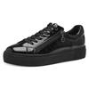 Plateausneaker TAMARIS, Damen, Gr. 37, schwarz, Lacklederimitat, unifarben, glänzend, sportlich, Schuhe, Freizeitschuh, Halbschuh, Schnürschuh mit T-Logoanhänger, vegan