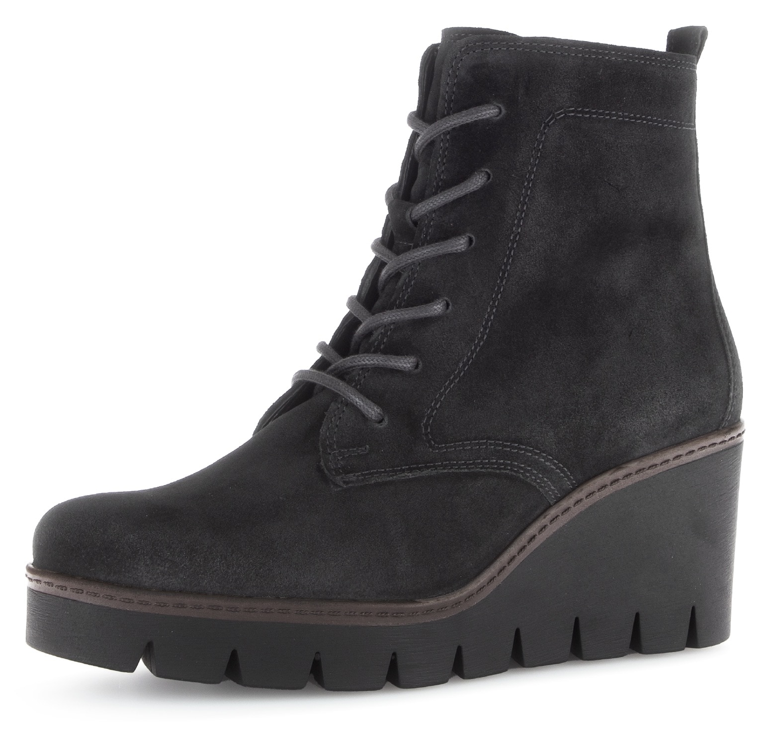 Stiefelette GABOR, Damen, Gr. 41, schwarz, Veloursleder, unifarben, Schuhe, Keilabsatz, Schnürboots, Keilstiefelette, Best Fitting-Ausstattung
