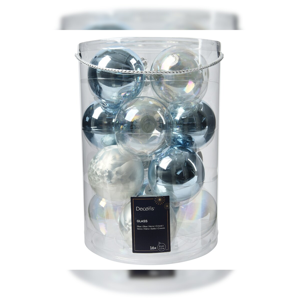 Christmas Decorations 16 Weihnachtskugeln Glas 8cm glänzend Christbaumkugeln Weihnachtsbaumkugeln Groß Christbaumschmuck Weihnachtsbaumschmuck Deko mix eisblau weiß Image