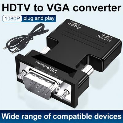 TEMU Hdtv To Vga Adapter With Audio Output - Plug & Play Converter For Laptops, Pcs, Monitors, Projectors, Hdtvs, , , (includes 3.5mm Stereo Cable)