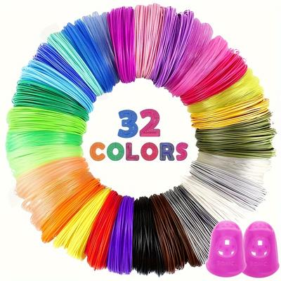 TEMU 32 Colors Of 3d Pen Pla Consumables, Per Color, A Total Of 320 Feet, With 2 Finger Covers, Random Colors