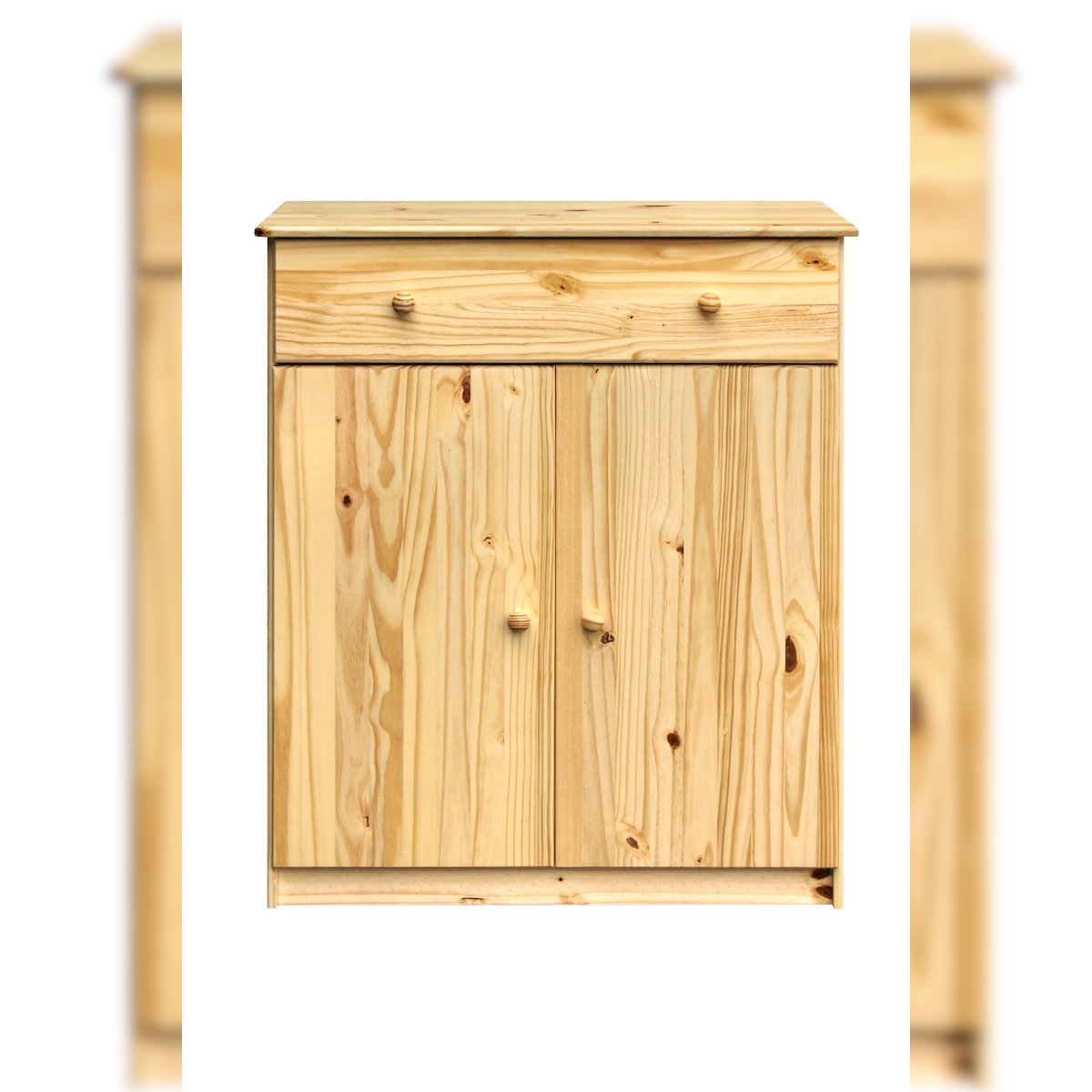 Möbilia Hoch-Kommode | mit 2 Türen, 1 Schublade | Kiefer-Holz | B 91 x T 43 x H 107 cm | 19020059 | natur lackiert | Serie KOMMODE Image