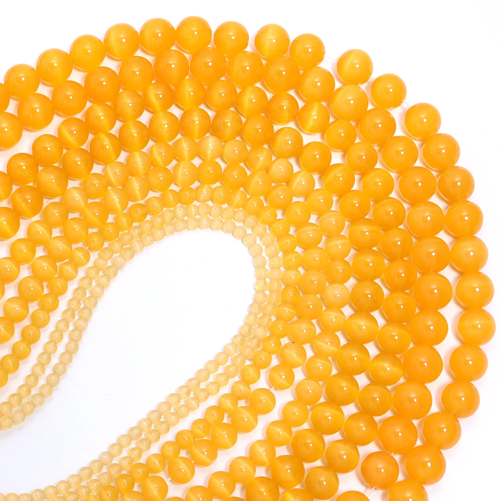 Natürliche gelbe Katzenauge Stein perlen 4-12mm lose Edelstein Spacer Perle für Schmuck machen DIY Armband Halskette Zubehör Image