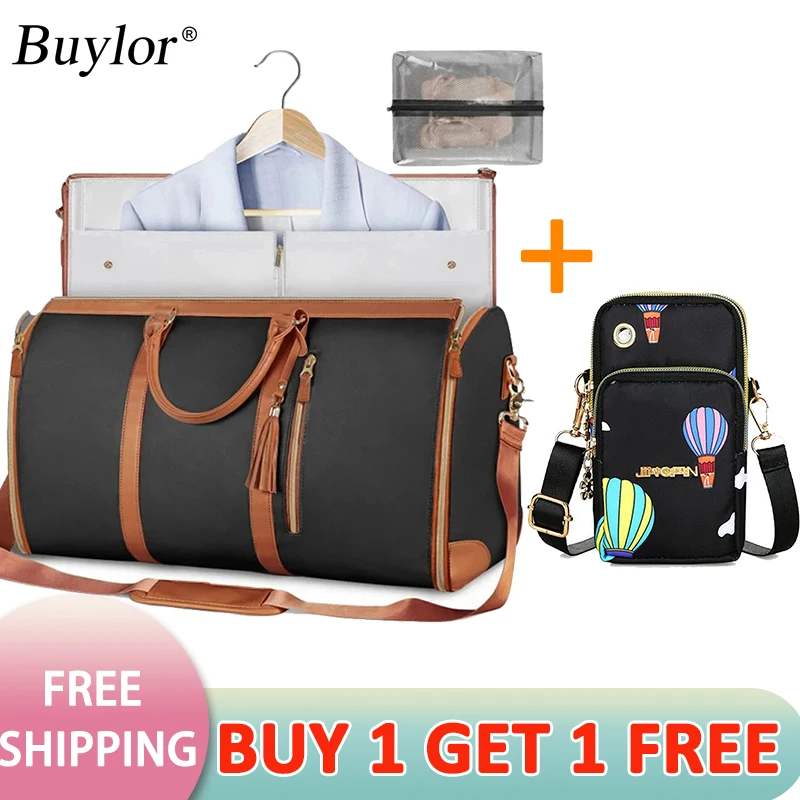 Buylor 2 stücke taschen Falt anzug Tasche große Kapazität Reisegepäck tasche mit Schuh beutel wasserdichte Frauen handtasche Outdoor Fitness Tasche