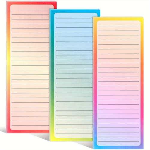 TEMU -notes magnétiques pour réfrigérateur, feuilles par bloc, liste de courses à gradient de couleur, mémos, liste de courses, rappels, 8 x 3 pouces, 3 pièces