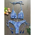 RUOTONSEPT Sexy bleu et blanc porcelaine imprimé Bikini ensemble maillot de bain pour femme maillot de bain deux pièces maillot de bain Biquinis brésiliens