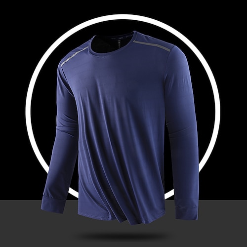 Herren T-Shirt Langarm Rundhalsausschnitt T-Shirt Muskelshirt Kurzarmhemd Außen Schnelltrocknend Training Weich Schweißableitend Sommer Polyester Schwarz Königsblau Blau Fitnessstudio Klettern Image