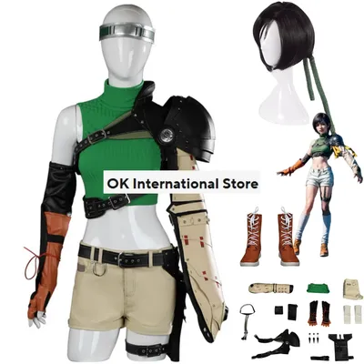 Anime Game Final Fantasy VII Rebirth Yuffie Kisaragi Cosplay Costume Wig Fighting Uniform Shoes Prop