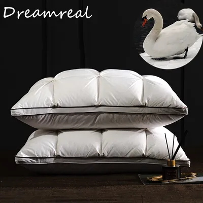 Dreamreal 2Pcs Luxurious Goose Down & Feather Pillow Neck Pillows for Sleeping Bed Pillows 100%