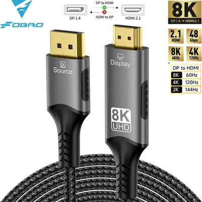 DisplayPort to HDMI-Compatible Cable DP1.4 to HDMI 2.1 Converter 8K@60Hz 4K@120Hz HDR For Desktop