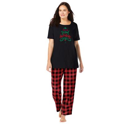 Plus Size Women's Graphic Tee PJ Set by Dreams & Co. in Red Buffalo Plaid (Size 2X) Pajamas