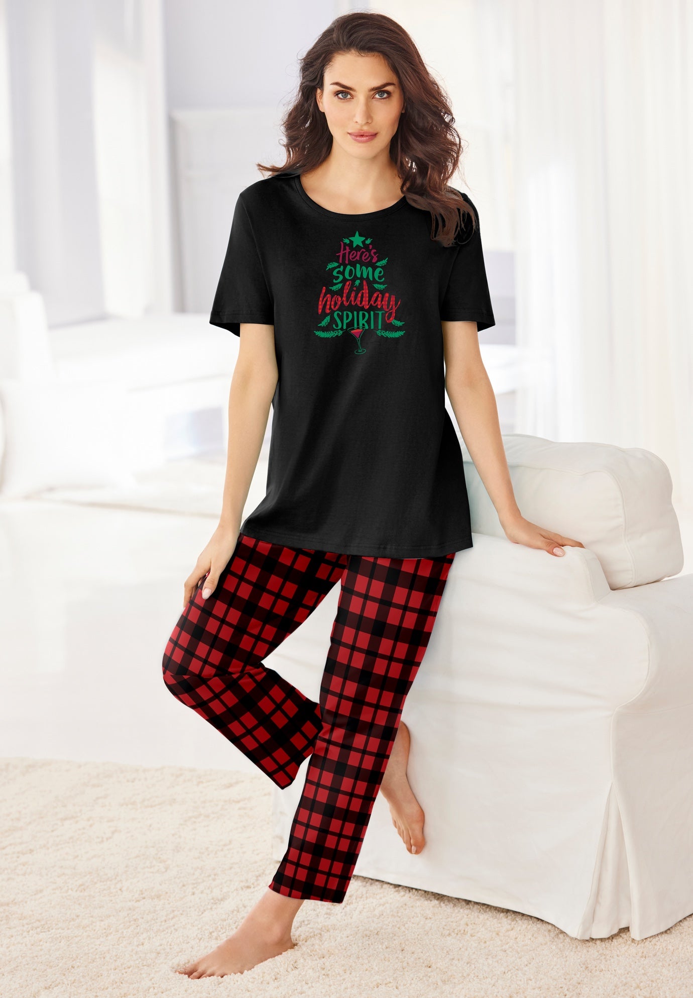 Plus Size Women's Graphic Tee PJ Set by Dreams & Co. in Red Buffalo Plaid (Size 5X) Pajamas