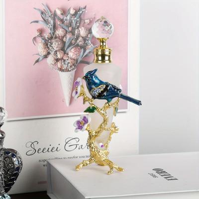 TEMU Vintage Glass Perfume Bottle With Blue Bird Figurine - 25ml Refillable Empty Bottle For Essential Oils Fragrance - Hand-painted Enameled Gift For Girls And Women