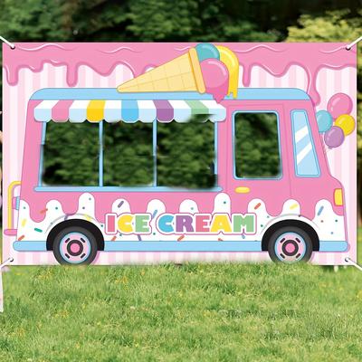 TEMU Festive Cream Truck Photo Booth Backdrop - Perfect For Weddings, Birthdays, Bachelorette Parties, And More - No Feathers, Fabric Material, And No Power Required