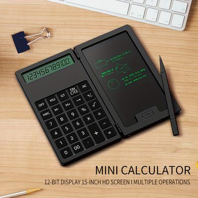 TEMU 1pc Mini Portable Calculator Handwriting Pad, Suitable For Learning And Business Office, 12position Lcd Display, Portable Foldable Calculator, With Handwriting Pad