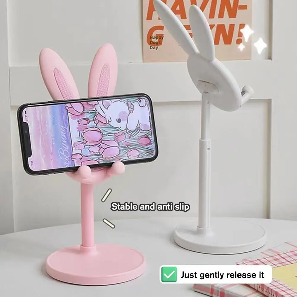 Support de téléphone de bureau réglable pour iPhone, support de téléphone portable rose, joli lapin, support de table de dessin animé, 13, 14, smartphone