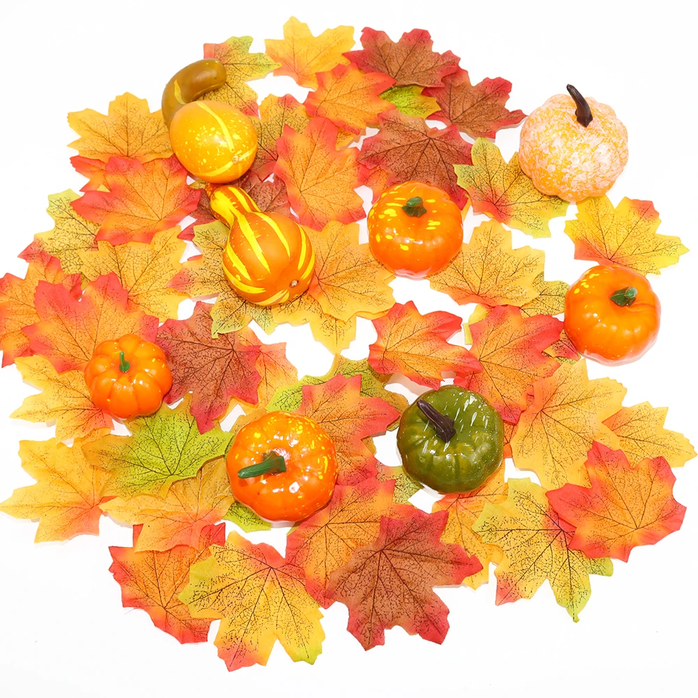 58 pièces de décorations artificielles pour Thanksgiving, citrouilles, feuilles d