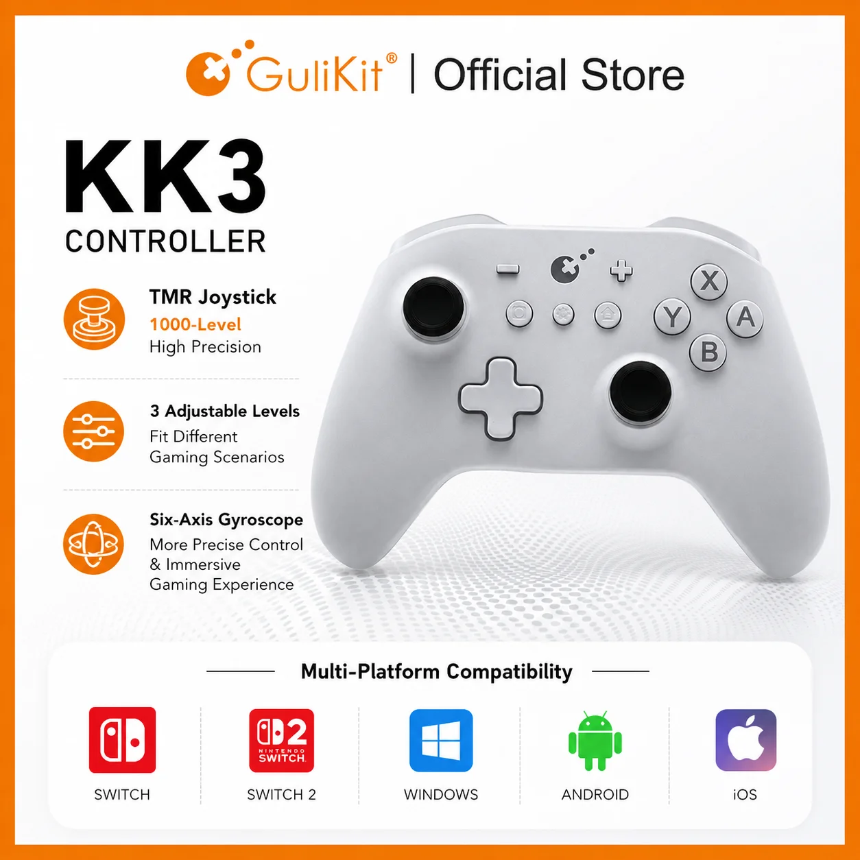 GuliKit KK3 Wireless Controller Bluetooth Gamepad mit TMR Joystick Hall Effect Tiggers für Nintendo Switch2 Windows Android iOS Image