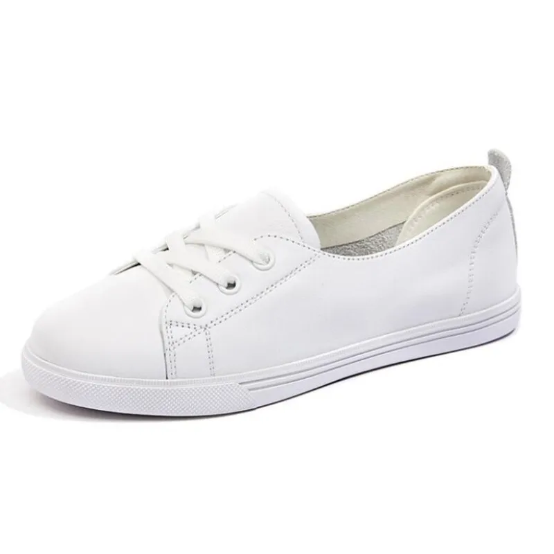 Damen Echt leder Turnschuhe Frauen lässig modische Sportschuhe vulkan isiert Frau Sommer flachen Schuh Damen weiße Schnürung 40 Image
