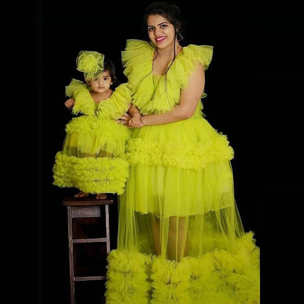Sexy Mutter und Tochter Party kleid Mutter Tochter passendes Kleid für Fotoshooting oder Baby party Tüll Roben Familien look Kleider Image