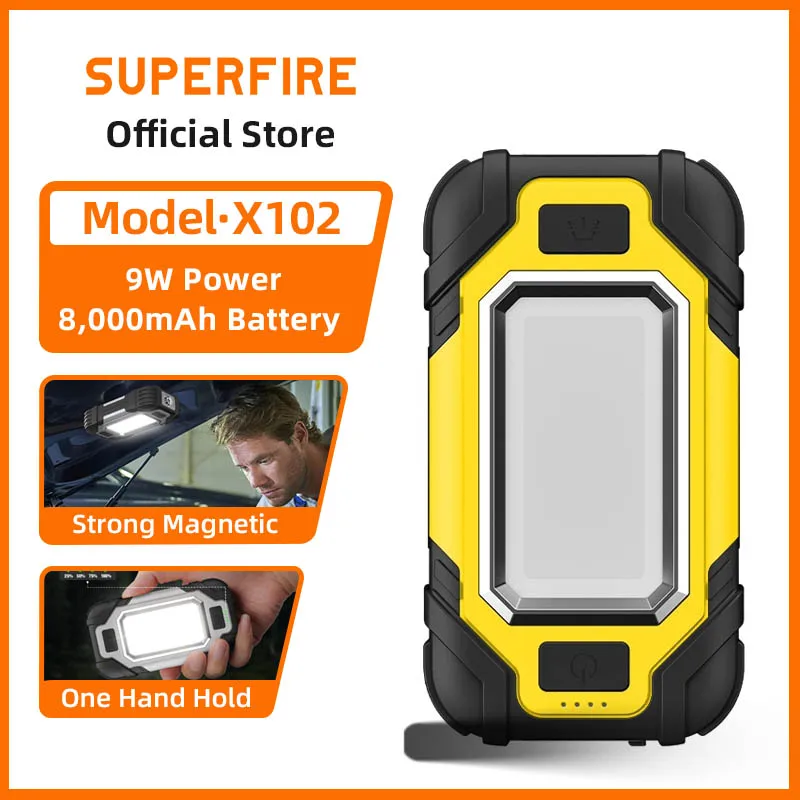 SUPERFIRE X102 Tragbare LED-Arbeitsleuchte mit doppelten starken Magneten, verstellbare wiederaufladbare Taschenlampe zum Aufladen von Mobiltelefonen Image