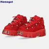 Rote Metallniete, Sport-Freizeitschuhe, modische Damen-Sportstiefel mit Schnürung, 2024, neue Street Rock-Punk-Plattform, runde Stiefeletten