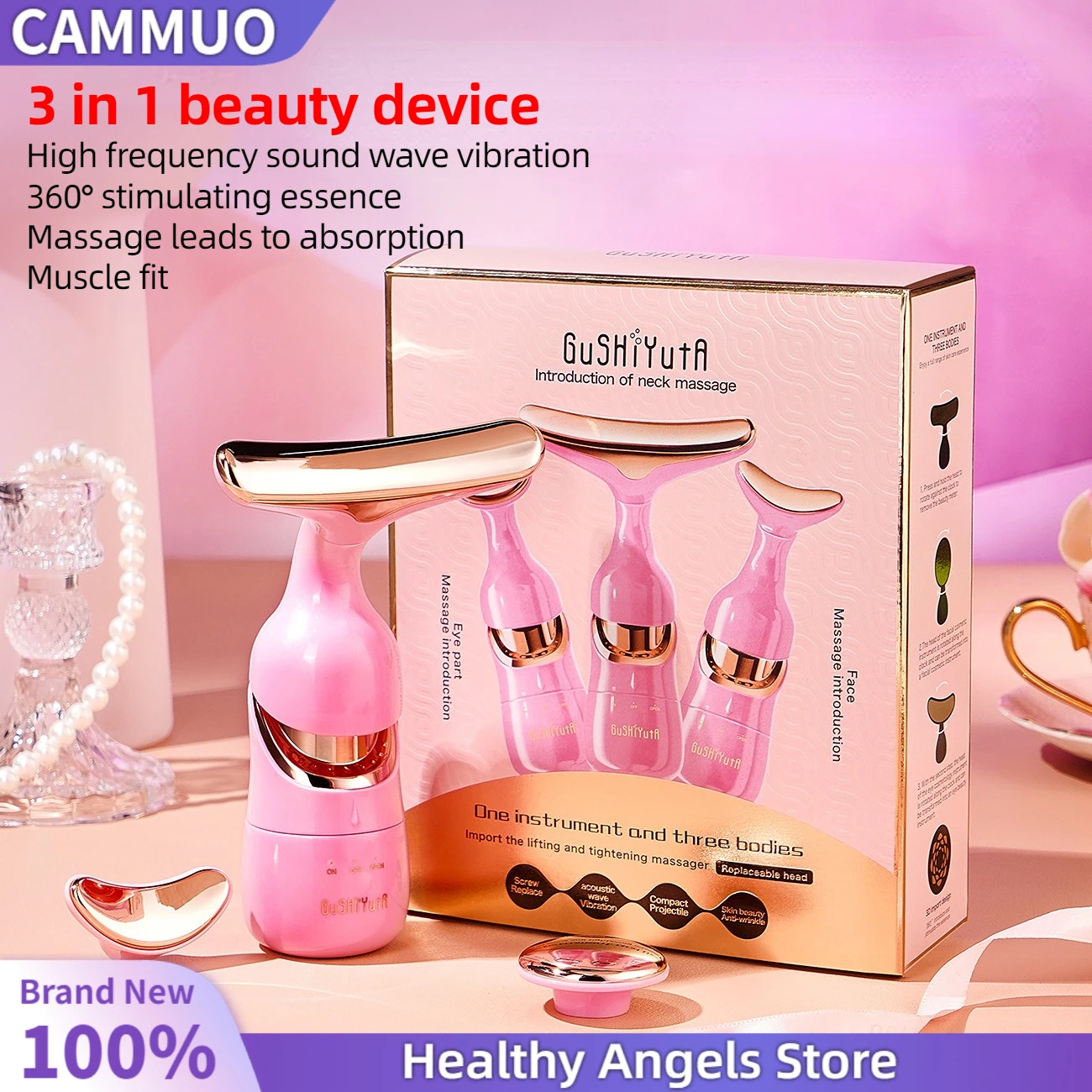 3-in-1-Gesichtsmassagegerät für den Hals, Gesichts- und Augenmassage, Introducer, Mikrostrom, Hautverjüngung, Anti-Aging, Schönheitsgerät, Schönheitswerkzeuge Image
