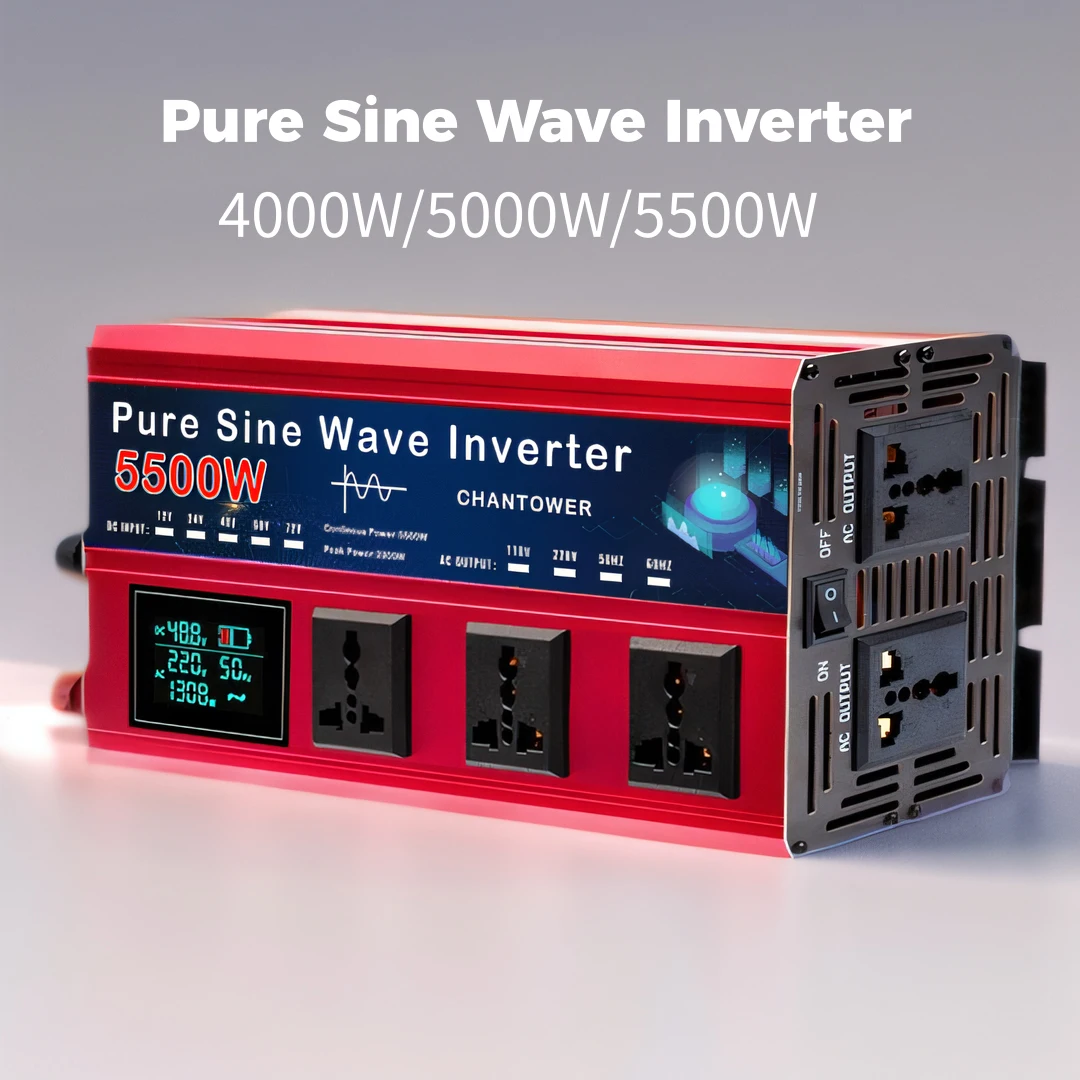 Onduleur à onde sinusoïdale pure pour voiture, convertisseur de tension, onduleur solaire, 4000W, 5500W, 12V, 220V, DC 12V, 24V à AC 220V
