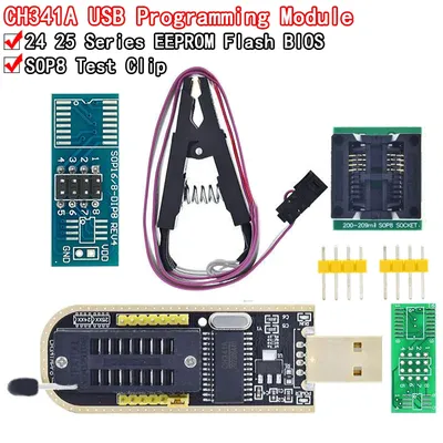 CH341A XTW100 24 25 Series EEPROM Flash BIOS CH341 USB Programmer Module + SOIC8 SOP8 Test Clip For