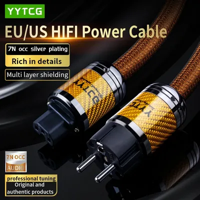 Hi-end HiFi Power Cable 7N OCC Silver Plated EU/US Audiophile Carbon Fiber Rhodium Plated Plug Amplifier Filter Power Cable