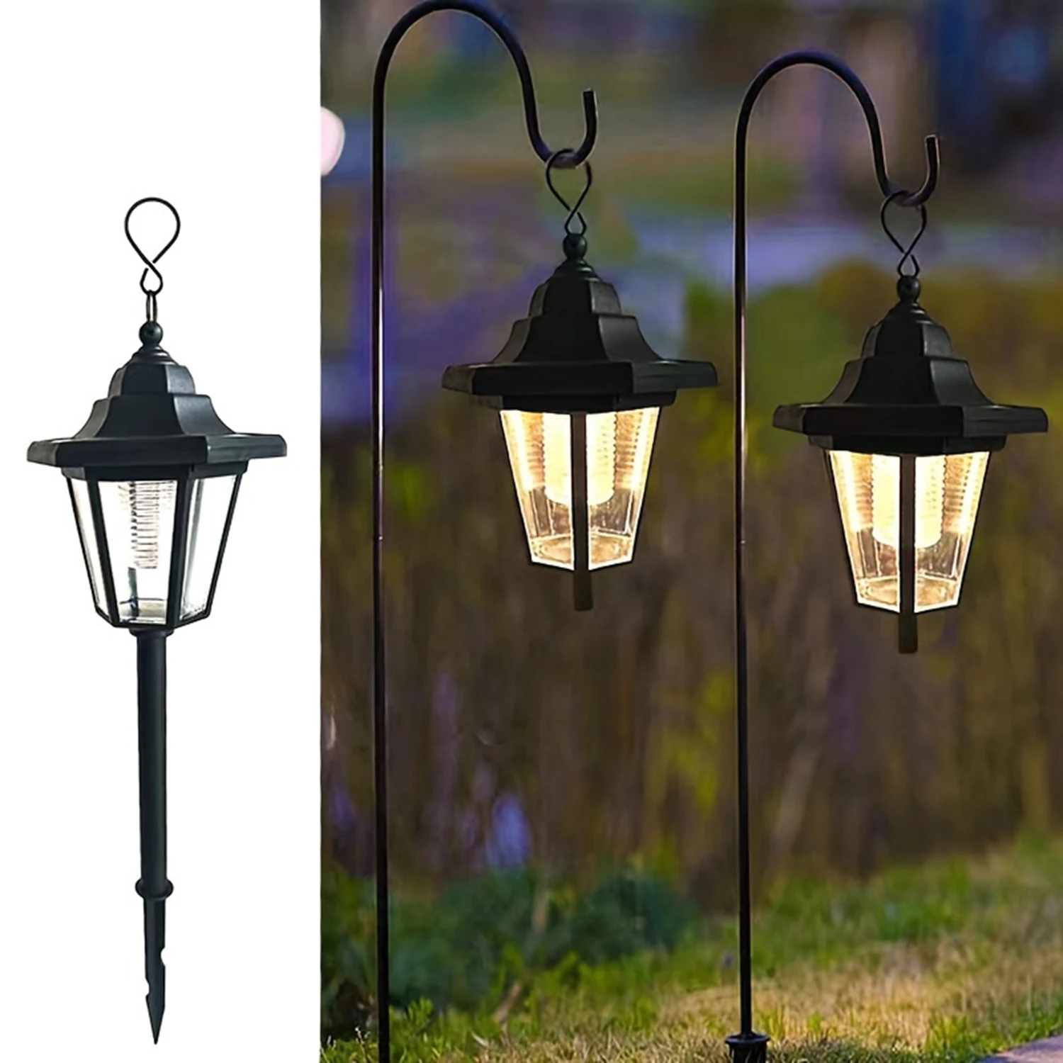 2-Pack Vintage Hexagon LED Solar Lights, Outdoor Pathway Garden Yard Decor, Plastic Material