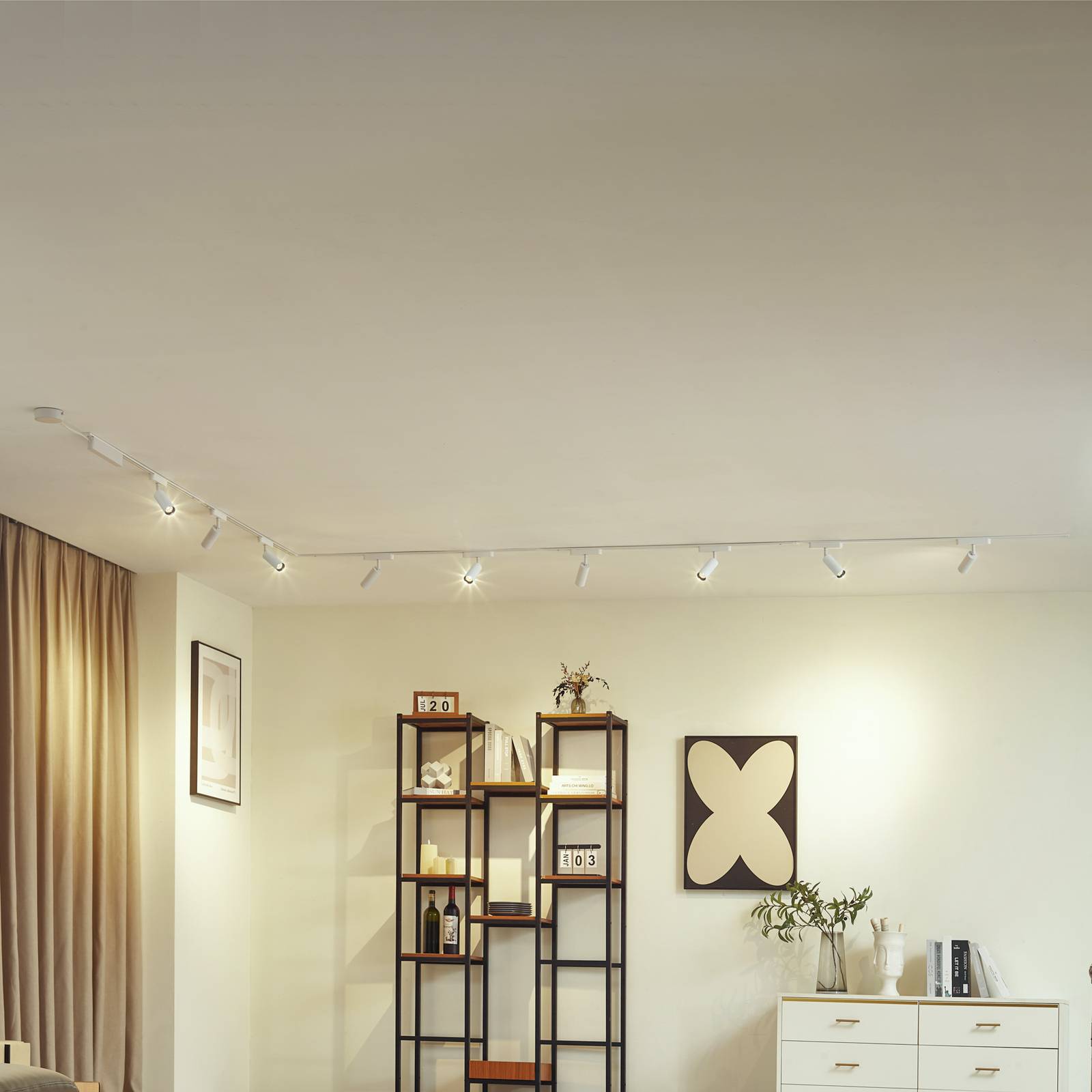 Schienensystem 48V Lumaro,Spots,9-flg.weiß,Ø4cm,25cm,dimmbar Lumaro Lindby, dimmbar, weiß / opal, für Wohn- / Esszimmer, Aluminium, Modern