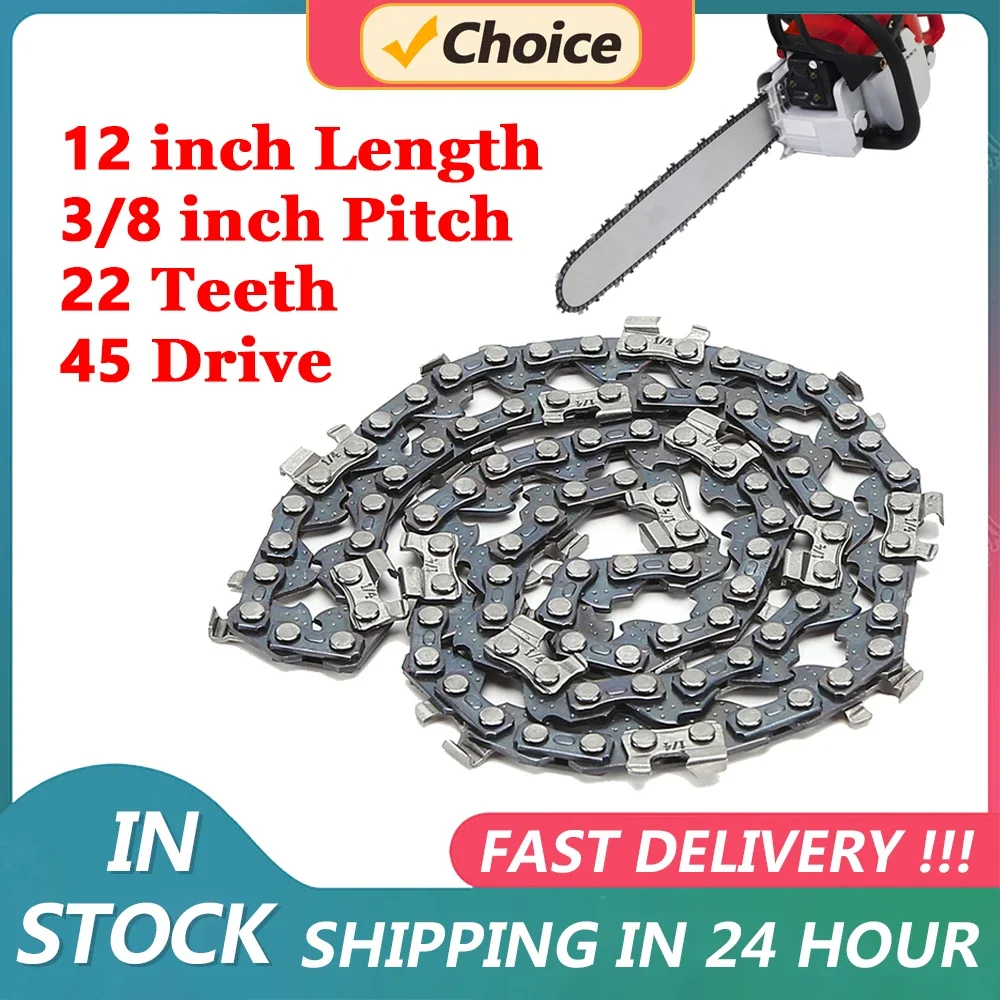 12 Zoll Metall Kettensäge Kette Ersatzteile 45 Antriebs glieder Säge kette 3/8 Zoll Teilung 22 Zähne elektrische Säge Zubehör zum Holz schneiden Image