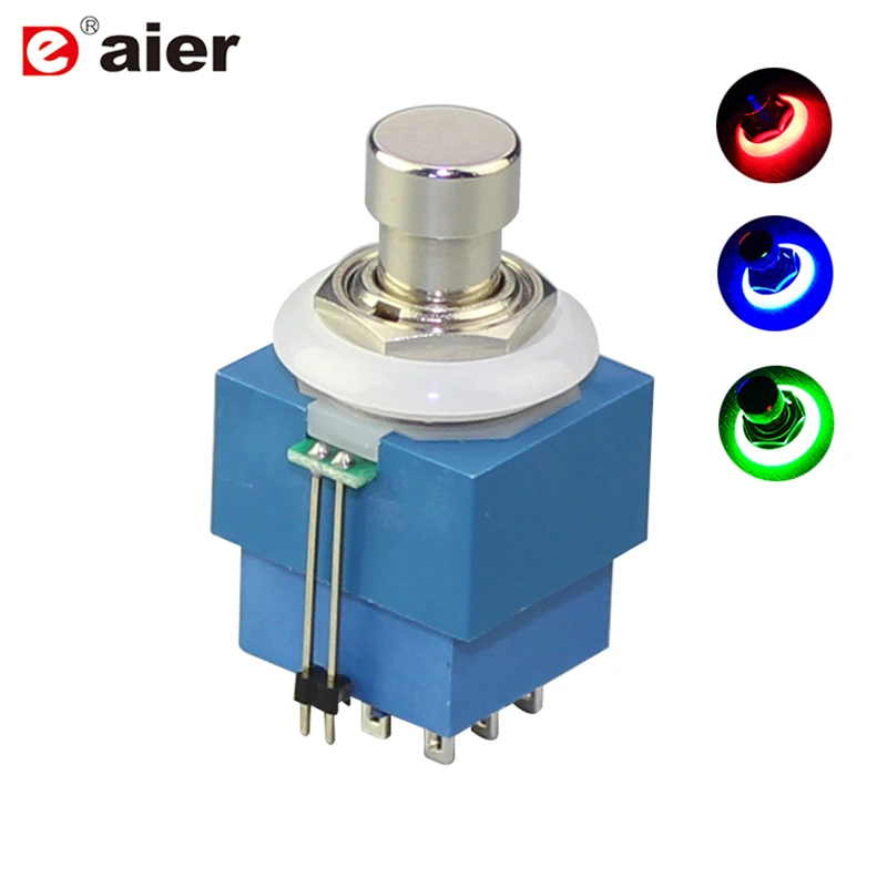 10 Stück Fuß schalter 4a 125VAC/30VDC 2a 250V Druckknopf schalter verriegelt 9-polig 3pdt auf rot blau grün LED mit Löt anschluss Image