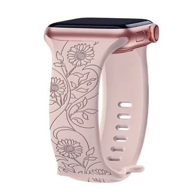 Blumen gravur armband für Apple Uhren armband 40mm 44mm 41mm 45mm 38mm 49mm 42mm Silikon armband Image