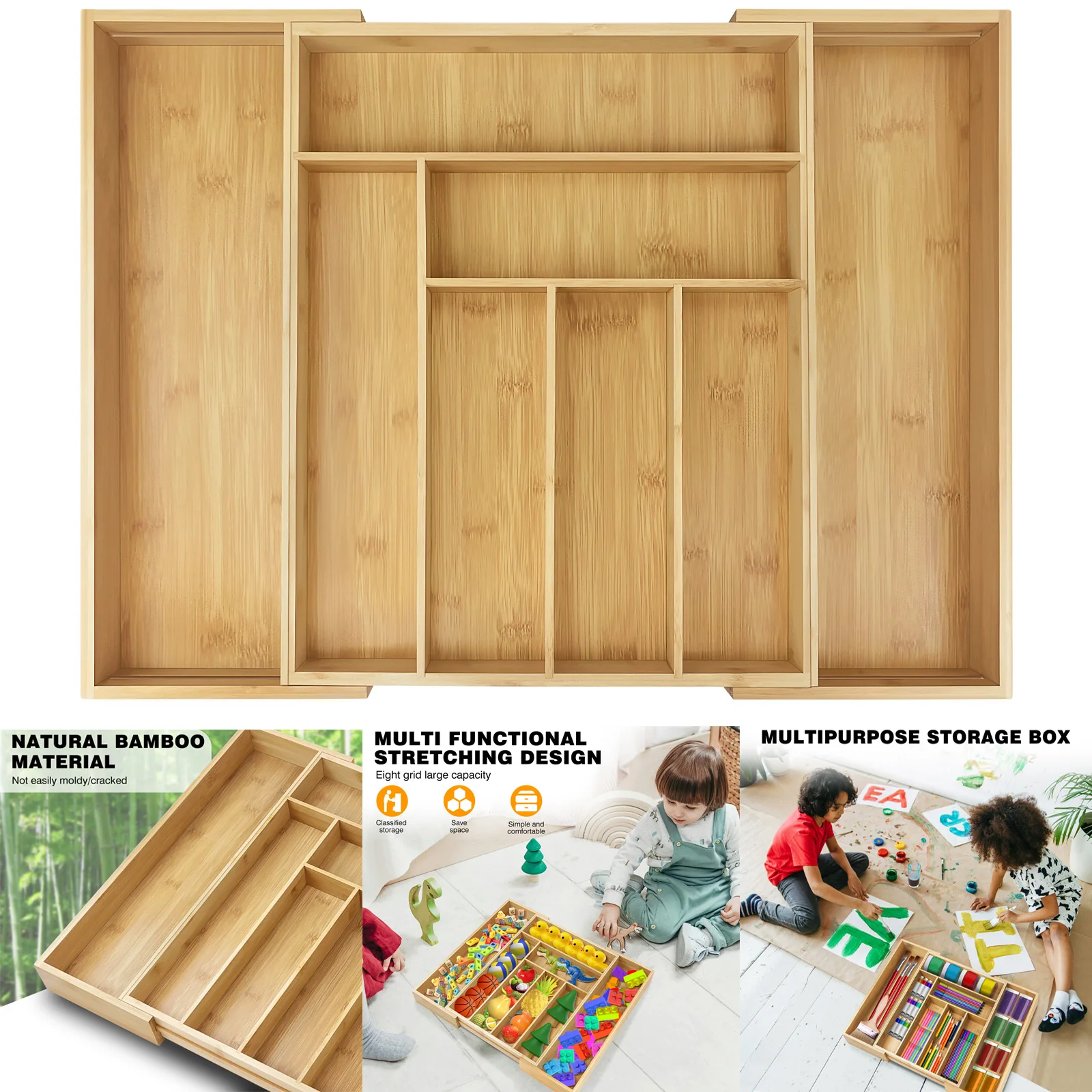 Besteck-Schubladen-Organizer, Besteck-Tablett, 6–8 Fächer, Küchen-Schubladen-Organizer, Küchenutensilien-Halter, Messer- und Gabel-Schublade